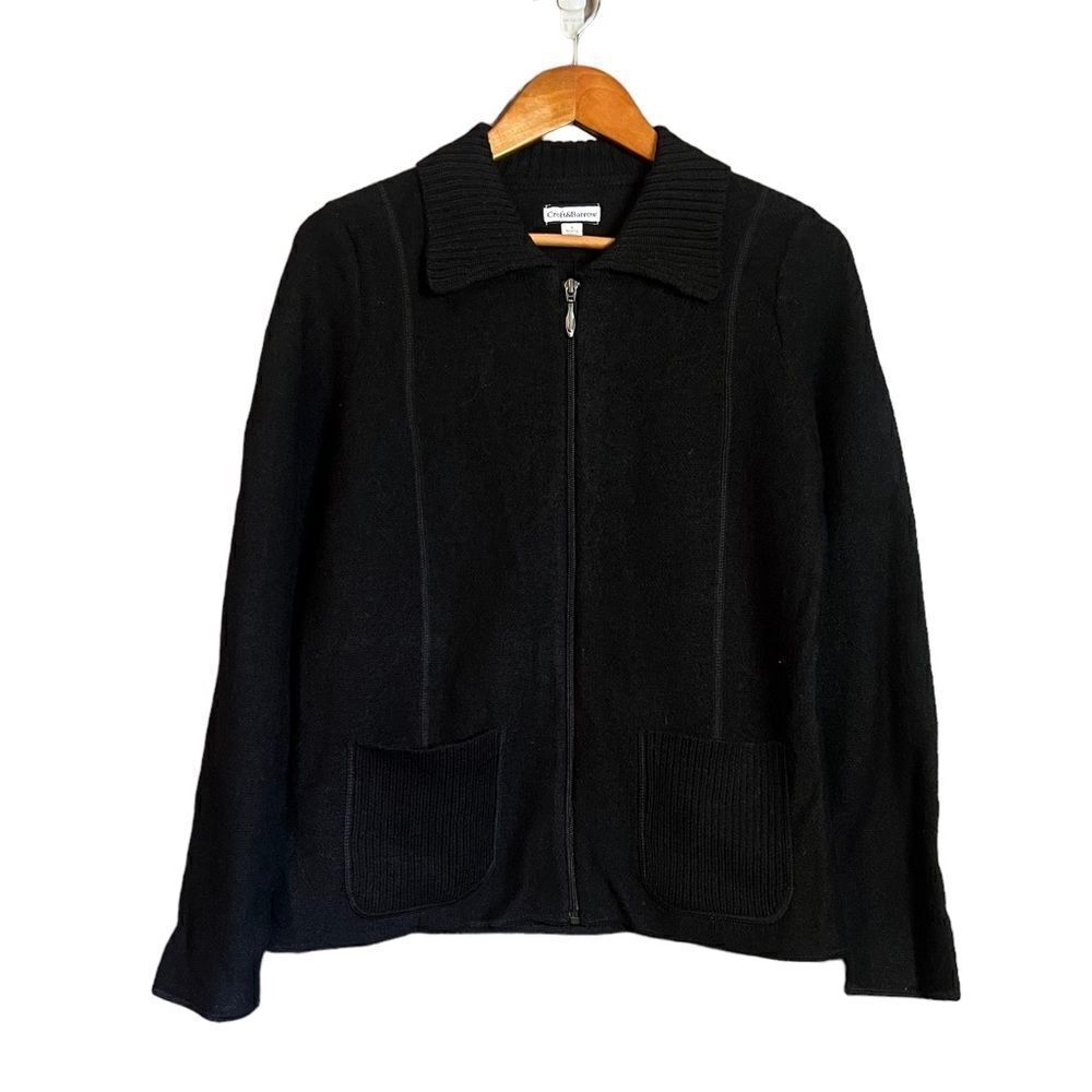NWT! Croft & Barrow black 100% wool zip‎  up sweater